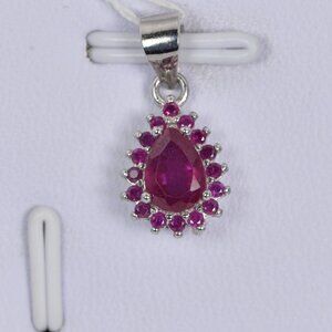 Halo Natural Ruby Pendant 925 Sterling Silver